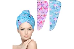 WUBAYI 2Stück Haarturban, Mikrofaser-Haarturban zum schnellen Trocknen, super saugfähige Kopfhandtuch mit Schnalle. Entworfen für nasse Haarhandtüch, Damen und Mädchen Haartüch (Liebe)
