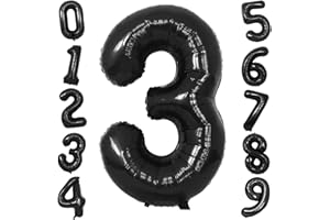 OUSUGA Palloncini Numero 3 Neri, Grandi Palloncini Numero Elio Foil 40 Pollici Palloncini Festa Black Age per Festa Compleanno Anniversario Laurea Celebrazione Decorazioni Festa Tema Nero
