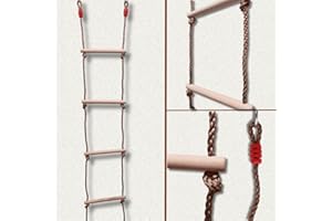 ISOP Swedish Wall Rope Ladder 6.5 ft - Climbing Rope Ladders for Kids | Tree Ladder Play Equipment | Wooden Ladders with Spring Hooks | Playground Accessories | Kids Climbing Toys for Backyard