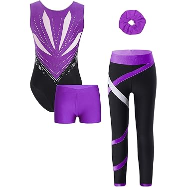 3 stuks meisjes turnpak lange mouwen glitter gymnastiekpak