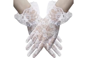 YUNHENTONG Guantes Encaje, Guantes de Halloween, Guantes de Encaje Negro, Vintage Encaje Guantes, Guantes Cortos de Encaje Elegantes, Accesorios de Disfraces para Bodas, Mascaradas, Halloween