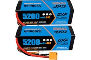 DXF 4S Lipo Battery 14.8V 80C 5200mAh lipo battery HardCase with XT90 for RC Buggy Truggy Crawler Monster Car Boat Truck (2 Pack) - Ultimate 4s lipo Power for Losi, HPI, Axial, Tamiya & More!