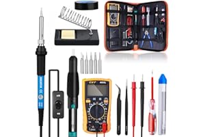 Soldering Iron Kit, SREMTCH 60W 220V Welding Tool with ON/Off Switch Adjustable Temperature knob(200-450℃), Digital Multimeter, Soldering Iron Tips, Desoldering Pump for Electronics Repairing