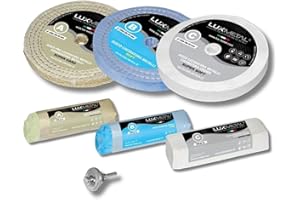 Lux Metal Kit Lucidatura 3 Pasta Abrasiva Lucidante 250 gr e 3 Disco Lucidatura 150 mm in Cotone Trapano Mola Dischi Per Lucidare Acciaio Inox Metalli Alluminio Set Lucida Cromature Ottone Ruota Rame
