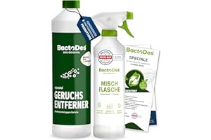 Bactodes - Neutralizzatore di Odori Concentrato 1 Litro con Spray - Detergente Enzimatico Universale a Effetto Bio-Microbico - Elimina Efficacemente Odori Sgradevoli