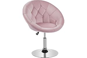 Yaheetech Swivel Armchair, Velvet Vanity Chair Dressing Table Chair, Accent Chair for Living Room Bedroom Salon Make up Room, Height Adjustable, Pink