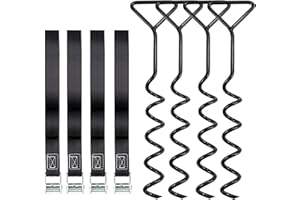 Jinhuaxin Trampolin Bodenveranker Set mit verstellbarem Gurt Spiral-Bodenverankerung,4 Bodenanker zur Sicherung bei Wind Stark Stahl-Schnalle,für Trampoline,Gartenhaus, Schaukeln