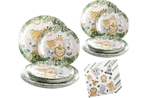 HPNPARTY Partygeschirr Dschungel Safari Partygeschirr Set für 25 Gäste,Junge tiere Einweggeschirr Set 75 Stück tiere teller servietten für Wild One Kindergeburtstag