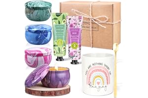 LDUMODUW Coffret Cadeau Femme, Coffret de bougies parfumées, Cadeaux de Noël pour femmes, Cadeaux de remerciement, Contient 4 Bougies, Bougeoir, Tasse à Café et Cuillère, 2 Crèmes pour Les Mains