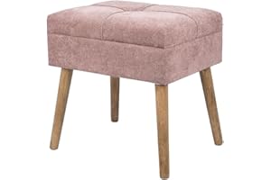 VEA SRL Pouf contenitore velluto WONDER Rosa 45 * 35 * 44 cm, Pouf sgabello contenitore e pouf poggiapiedi divano, Pouf camera da letto e soggiorno 4 gambe in legno (TOW 55913 ROSA)