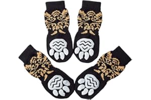 Akopawon 4 Pcs Chaussettes Anti-Dérapantes Chien Chat Contrôle Traction pour Porter à l’intérieur, Chaussettes Chien Chat pour Chien Chat avec Renforcement en Caoutchouc, Taille S - 3XL 1.0-22,5 Kg