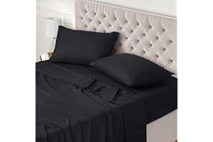 Utopia Bedding 4-częściowy zestaw prześcieradeł (180x200cm, Czarny) - miękka szczotkowana mikrofibra - 1 prześcieradło płaskie, 1 prześcieradło dopasowane i 2 poszewki na poduszki 50x75