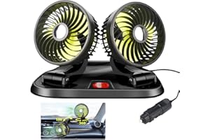 Nircho Car Fan 12V Auto Car Cooling Fan Dual-Head 360 Degree Rotation Portable Electric Vehicle Fans 2 Speed Adjustable Plugs into Cigarette Lighter, Powerful Silent Fans for Truck SUV RV