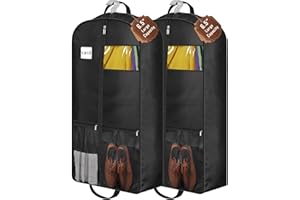 HAIPYRI 43" Heavy Duty Garment Bags for Travel 6.5" Gusseted Suit Bags for Closet Storage 2 Handles Hanging Clothes Bag with Pocket Cover for Shirts, Coats, Dresses, Suit Holder, 2 Pack