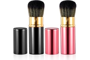 ElevateTech Kabuki Lot de 2 pinceaux de maquillage rétractables pour fond de teint avec couvercle, pinceau à blush, pinceau de maquillage de voyage, outil de maquillage de luxe pour une application