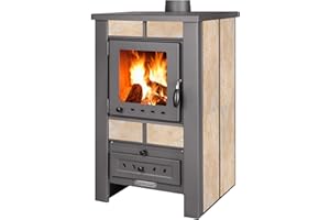 ProTermo Alpina G Beige Kaminofen mit Schamottstein - 8 kW Heizleistung - Kaminofen Holzofen mit Sichtfenster, Bauart 1