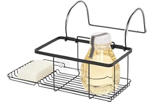 INTERDESIGN iDesign Almacenamiento de baño sin Taladro, pequeña Bandeja de baño Colgante de Metal, Organizador de baño para jabón, cosméticos, Libros, Tableta y teléfono, Negro Mate, 30,7 x 26 x 17 cm