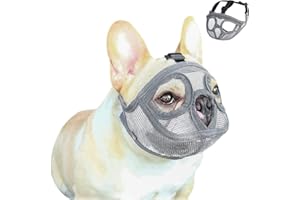 AHDMR Muselière pour Chien à Museau Court en Maille Muselière Bouledogue Français/Anglais Réglable Muselière Buccale Chien Respirant Masque Museau de Chien pour Mordre, Mâcher, Aboyer, Entraîner,Gris,M