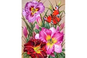 MOGTAA Fleurs Peinture Diamant Adulte, 5D Papillons Diamond Painting, DIY Diamond Art Painting, Nature Paysage Diamant Strass Point de Croix Cristal Painting pour Murale Décoration 30x40cm