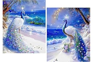 UTMACH 2 Pièces Paon Peinture Diamant Diamond Painting Kit, Peinture Diamant Adulte pour Salon, Chambre à Coucher, Décoration Murale de la Maison, 30 x 40 cm
