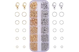 PH PandaHall 720pz Anelli di Salto Aperti Acciaio Inox con 20pz Chiusura ad Artiglio di Aragosta, Argento Oro Kit di Gioielli Accessori per Bracciali Collane Orecchini Ciondoli Bigiotteria Fai da Te