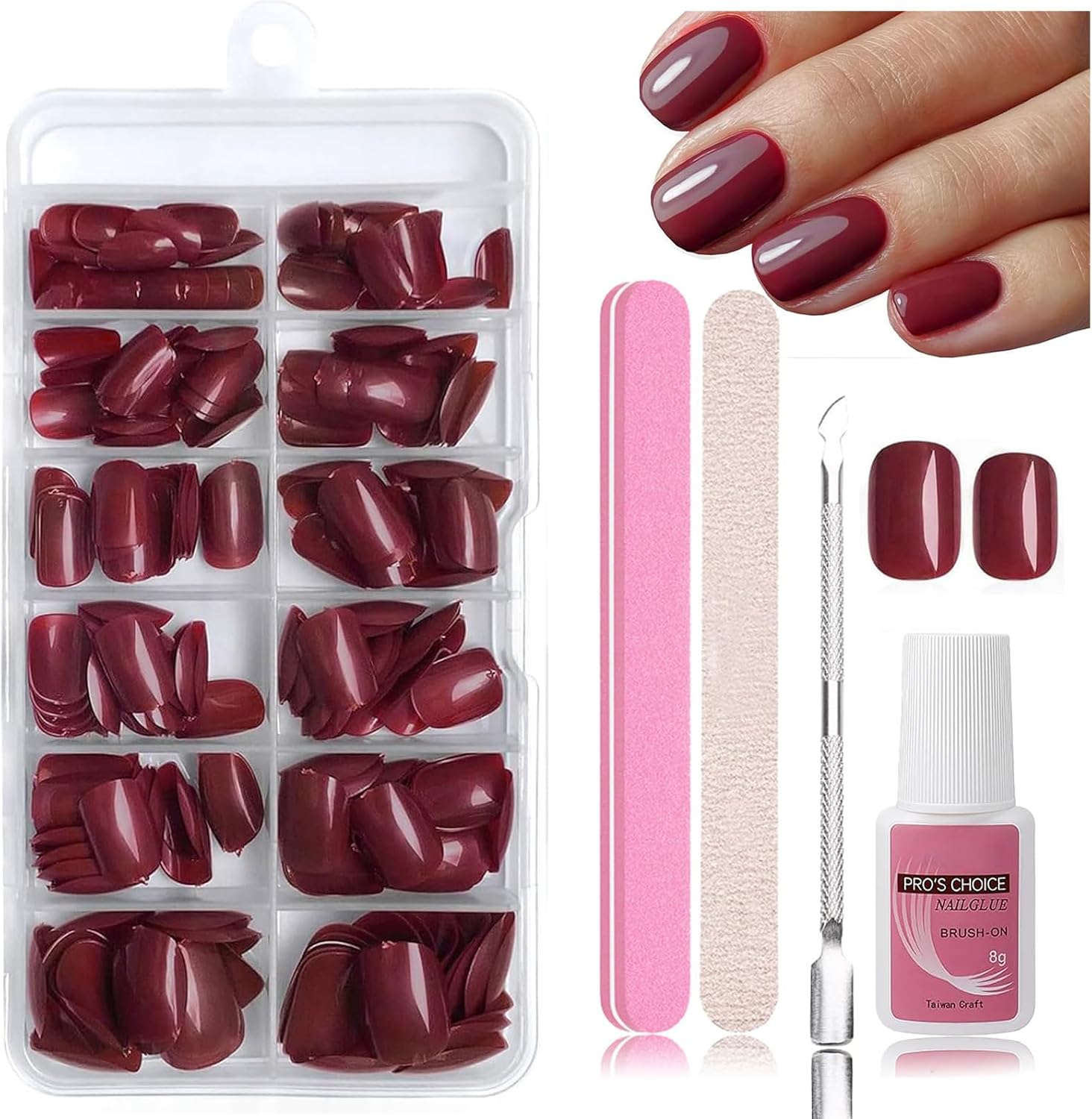 Nymora Press on Nails, 240 unidades de uñas postizas para pegar, puntas de gel suaves, material ABS, incluye pegamento para uñas de 8 ml, lima de uñas, empujador de cutículas, caja de almacenamiento