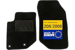 DBS – Tapis de Voiture - sur Mesure pour Peugeot 208/2008 dès 10/2019 – Antidérapants avec Clips de Fixation – 4 Tapis Auto Avant/arrière – Moquette Noire