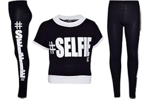 A2Z4KIDS Mädchen Top Kinder #Selfie Aufdruck Designer Crop Top T-Shirt & Mode Legging Satz Alter 7 8 9 10 11 12 13 Jahre