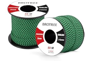 Brotree Paracorde 2mm 30M Corde 100% Nylon 3 Brins Type I pour Extérieur, Artisanat, Bricolage - 90 kg Charge de Rupture (Vert Noir)