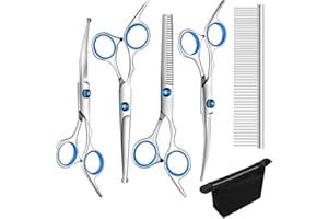 LEIKEDUN 6 Pieces Dog Grooming Curved Scissor for Dog Professional Pet Grooming Scissors with Safety Round Tip Stainless Steel Pet Hair Trimming Scissors Set with Storage Bag