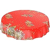 ANRO Vaxduk vaxduk bordsduk jul jultomte röd stjärnor rund 140 cm