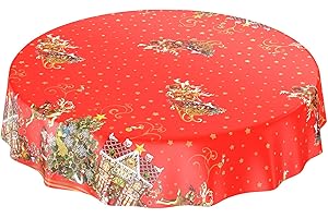 Anro obrus ceratowy, na Boże Narodzenie, z motywem Świętego Mikołaja i gwiazdek, czerwony Rund 140cm Eingefasst