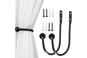YSBCNK 2 Pcs Black Curtain Tie Backs, Metal Curtain Holdbacks Curtain Tie Backs, Curtain Tiebacks Wall Mounted Curtain Hooks Holders For Drapes, Tie Backs Hooks For Curtains Curtain Holder With Screws