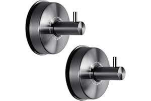 JOMOLA Gancho Ventosa para Toalla Toallero Con Ventosa Para Baño Cocina Colgador De Pared Sin Taladro Gancho De Pared Con Percha Accesorios De Baño Inoxidable, Negro Cepillado 2 Piezas