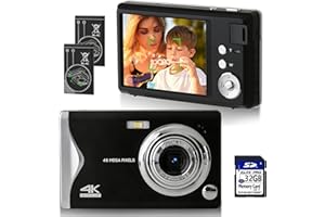 RIOKKO Digital Camera, Vlogging Camera Compact Camera HD 2.7K 48MP with 32G SD Card 16X Digital Zoom, Portable Mini Camera for Photography Beginners, Kids,Students (4K)