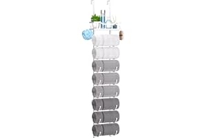 SWTYMIKI Over Door Towel Rail - 9 Tier Towel Racks for Bathroom Wall Mounted, Towel Holder with Shelf, Hanging Rolled Towel Storage Organizer for Small Bathroom, Camper, RV, White