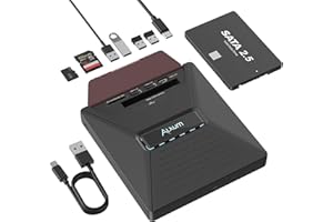 Alxum Unità CD DVD Esterna con Adattatore SSD SATA 2.5" & Hub USB 7-in-1 - Masterizzatore CD/DVD USB-C, Lettore SD & Micro SD, compatibile con PC/Mac/Linux