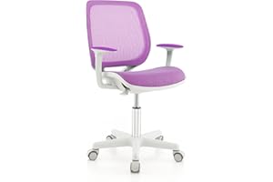 ‎COSTWAY COSTWAY Kinder Schreibtischstuhl 360° drehbar, Sitzhöhe 43-55cm höhenverstellbar, Jugendstuhl ergonomisch mit Rollen, Drehstuhl Bürostuhl mit Rückenlehnen & Armlehnen für Kinder ab 6 Jahren (Lila)