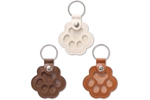 FUKAISU 3szt Breloki do Przechowywania Sierści Zwierząt, Skórzany Brelok w Kształcie Łapy Przechowywania Futra Psów i Kotów Pamiątkowe do Kolekcji Sierści Zwierząt (Biały, Jasnobrązowy, Ciemnobrązowy)