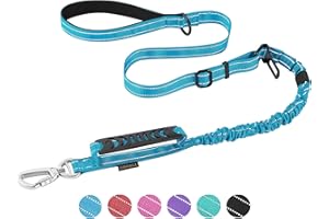 AUBELL Tactical Dog Lead Heavy Duty,4-6ft Reflective Strong No Pull Bungee Lead for Medium Large Dogs with Comfortable Padded Double Handle,Car Harness, 360 Degree Rotating Carabiner,Blue