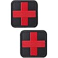 TXSN 2PCS Medic Patches, Red Corss First Aid Hook & Loop Patch Full Embroidery EMT EMS Badge, Black