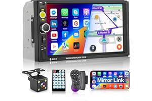 Hikity Radio de Coche 2 DIN Touchscreen con Bluetooth Manos Libres 7" Pantalla Tácti Autoradio con FM SD/TF USB AUX-IN Enlace Espejo Mando en el Volante+ Cámara Visión Trasera y Control Remoto