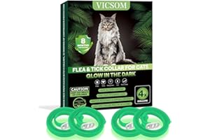 VICSOM Collare Antiparassitario per Gatti, Luminoso Sicuro Collare Antipulci Gatto, Collari Antiparassitari per Gatti, 8 Mesi di Protezione Naturale Collare per Gatti Regolabile Impermeabile Verde 4 pz
