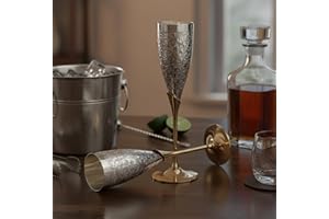 Stonkraft Lot de verres à champagne en laiton gravé avec flûtes et coupes (fin) – Argent poli…