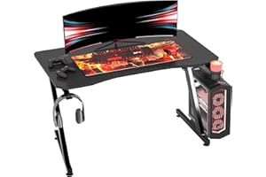 HOMCOM Mesa Gaming 120x65x74,5 cm Escritorio Ergonómico Gaming Desk para Computadora PC con Portavasos Gancho para Auriculares y Pies Ajustables Efecto de Fibra de Carbono Negro