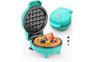 Waffle Maker Mini Small Compact Design, Breakfast Waffle Iron Machine Nonstick Coating, Snack Chaffle Hash Browns Round 4 Inch 550W, Blue BLAZANT
