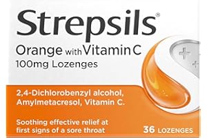 Strepsils Orange Vitamin C Lozenges, 100mg, 36 Count, Fast-Acting Sore Throat Relief, Soothes In 2 Hours, Effective Discomfort Medication