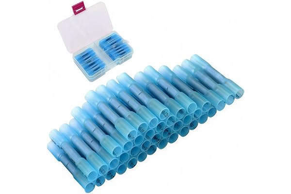 Connecteurs thermorétractables, kit bornes à sertir CESFONJER, bornes connecteurs thermorétractables, connecteurs fils étanches, épissure à sertir, 40 bornes sans soudure pour fil 16-14 AWG (bleu)