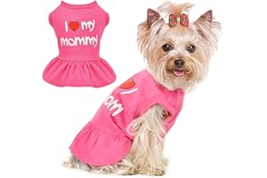 DOSUYI Dog Dress, Pet Clothes for Small Dogs Girl Cute I Love My Mom/Dad Pink Puppy Dresses Breathable Pet Spring Summer Clothes Puppy Cat Outfits for Valentines Day, Love Mom