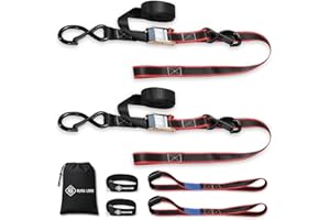 RUNAFLAMA® Motorrad Spanngurte 2er Set [550 kg Bruchlast & EN 12195-2 geprüft] – Zurrgurte mit Haken 1,9 m + 2 Zurrschlaufen – Spanngurt Set inkl. Tasche & Klettband (Für Transport & Motorradträger)